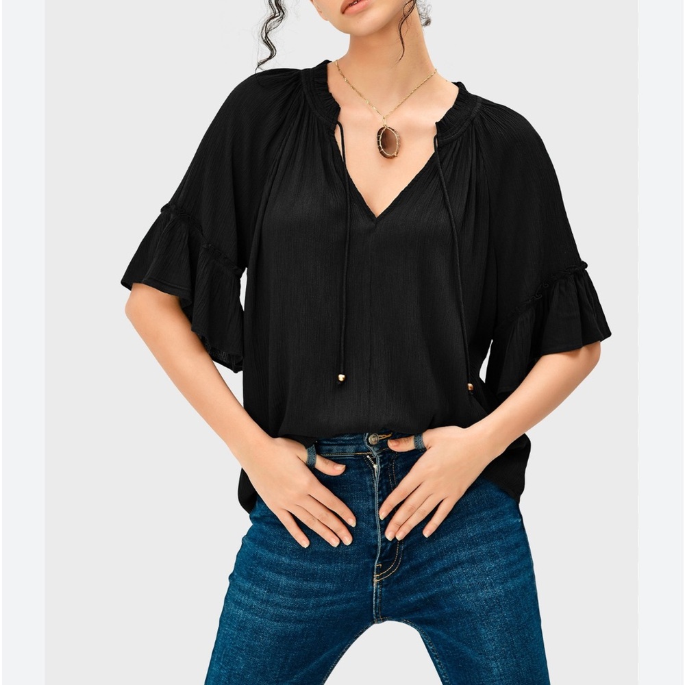 13 Boho Solid Key Hole Tie Flared Top